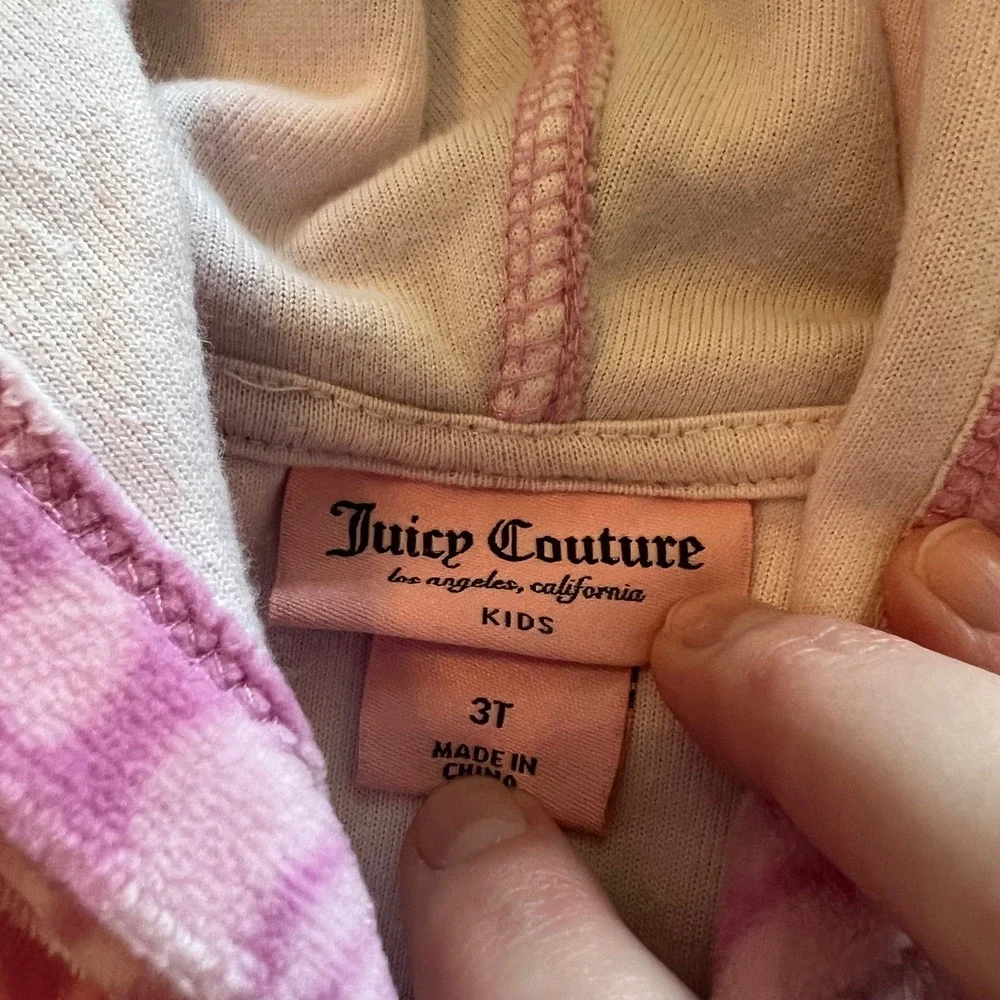 Juicy Couture Kids Purple Marble‎ Velour Tracksuit Hoodie Joggers Set 3T